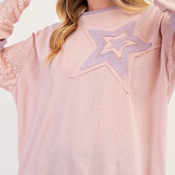 Easel Pink Oversized Long Sleeve Tee Shirt - Picture 3 of 6